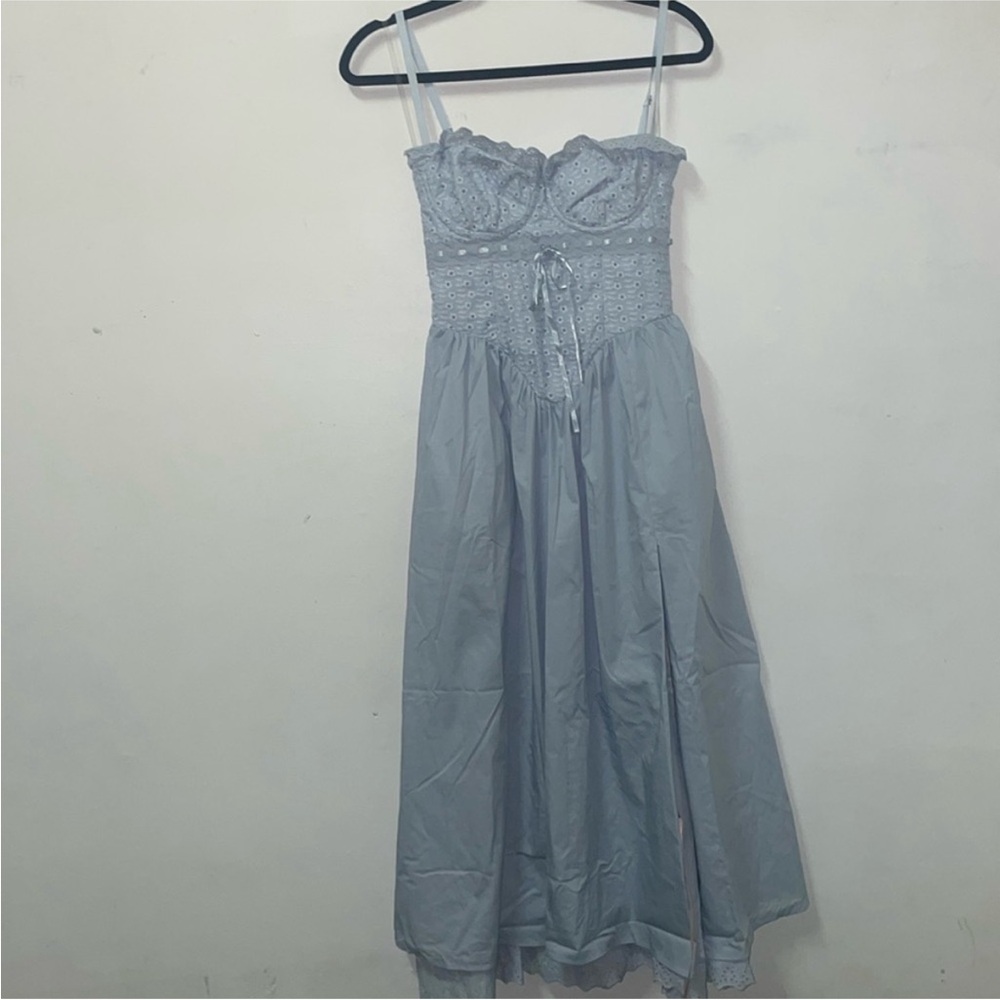 House of CB Jaime Soft Blue Cotton Broderie Anglais Midi Sundress XS A-C Cup - Picture 5 of 8